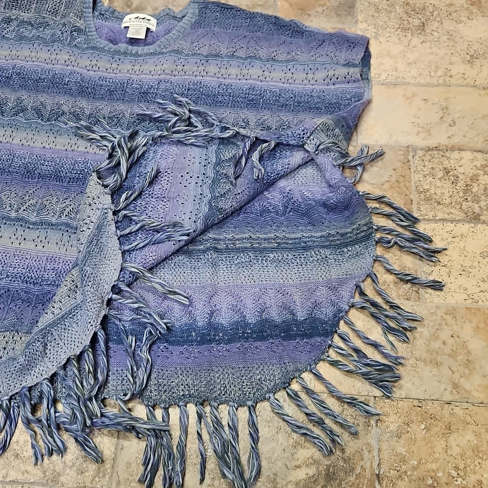 Back In The Saddle Ombre Sweater Fringe Poncho Size Missy